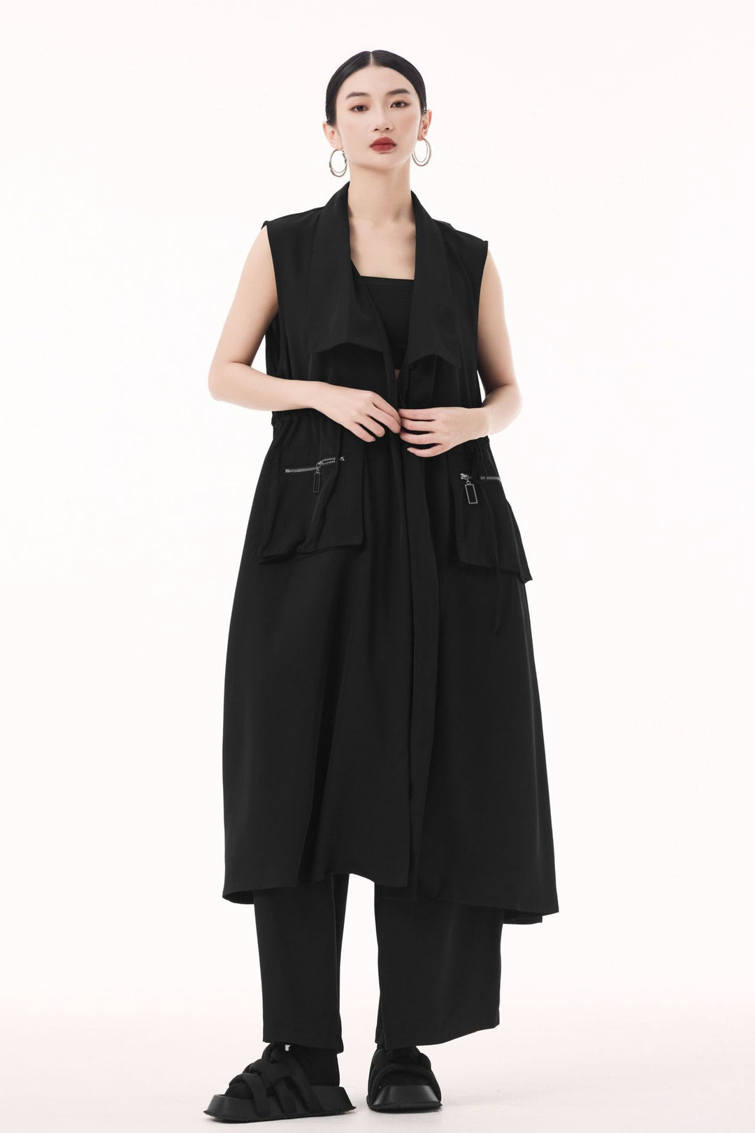 Large pocket sleeveless vest dress