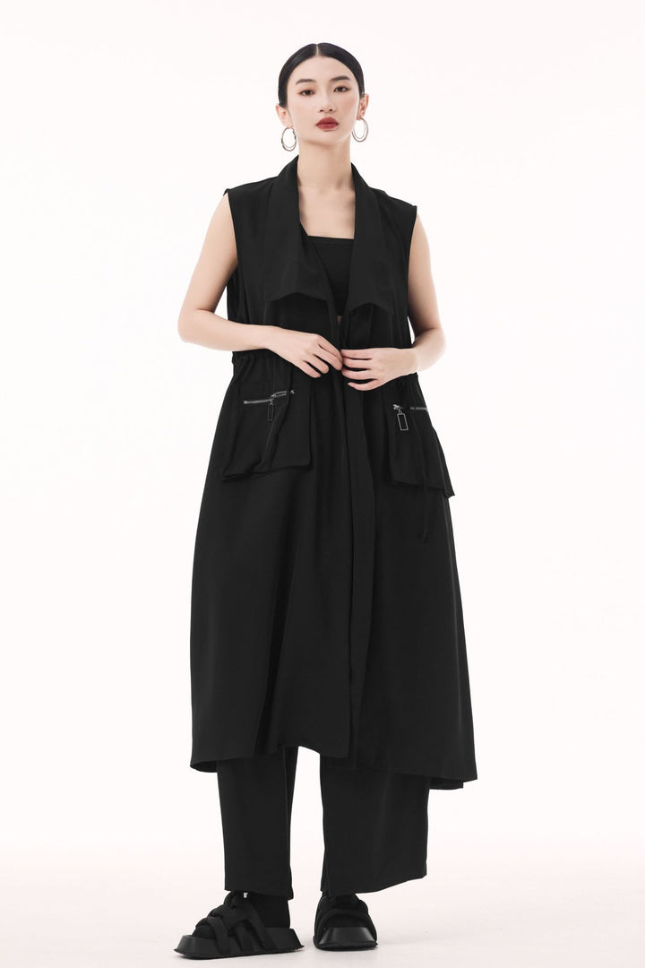 Large pocket sleeveless vest dress