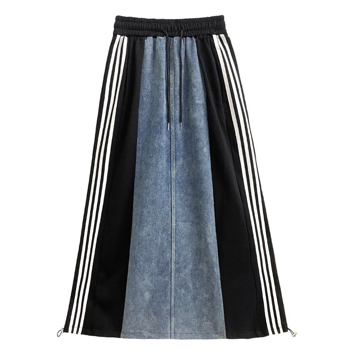 Bicolor side line flare long skirt