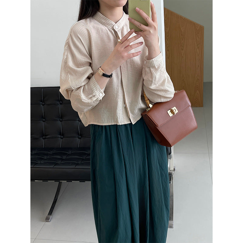 Solid color stand collar shirt