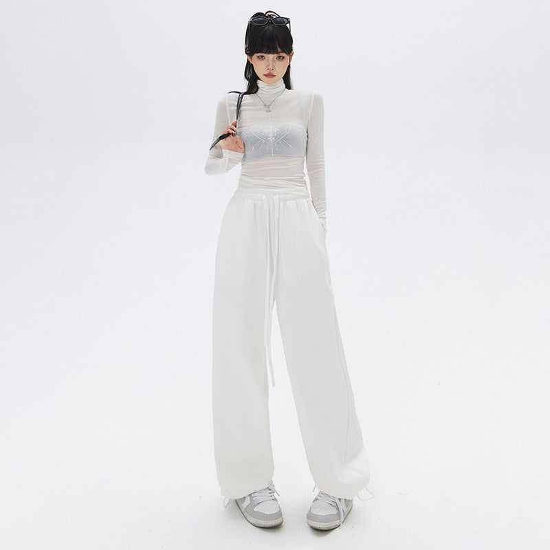 Simple drawstring design casual pants