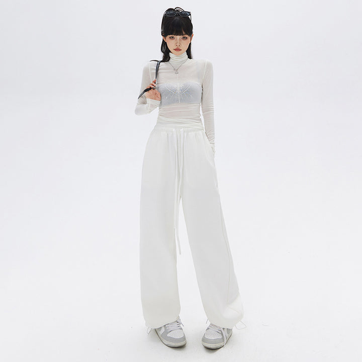 Simple drawstring design casual pants