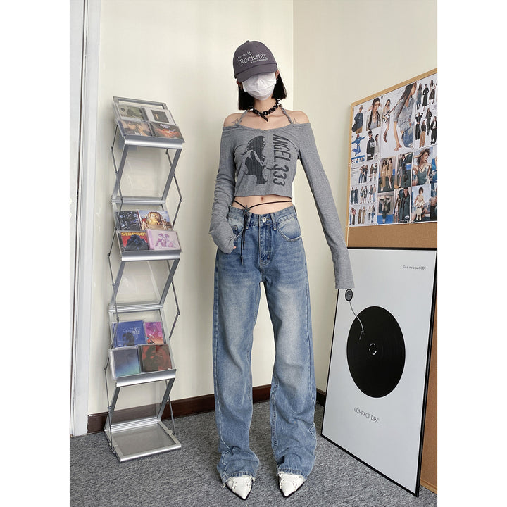 Straight wide-leg slim drape pants