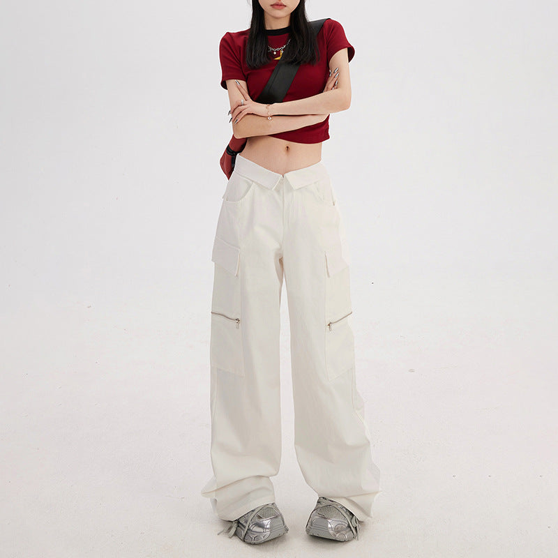 Loose wide leg low waist work pants