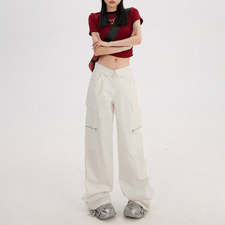 Loose wide leg low waist work pants