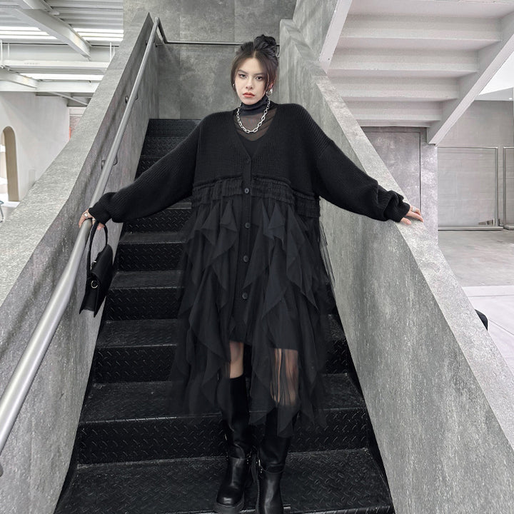 Ruffle Tulle Long Cardigan