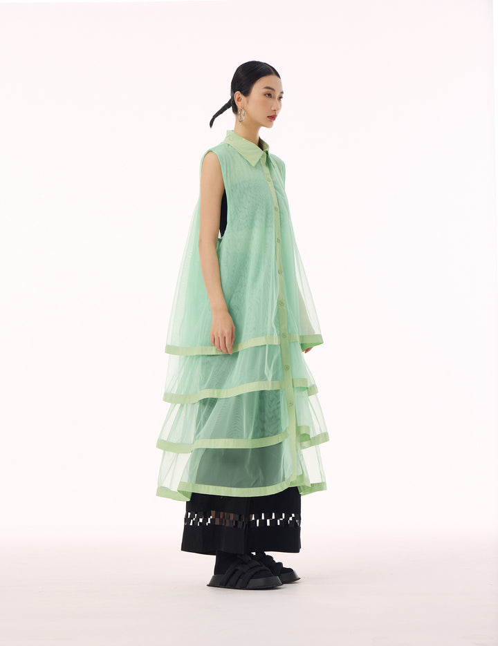 See through tiered vest long dress