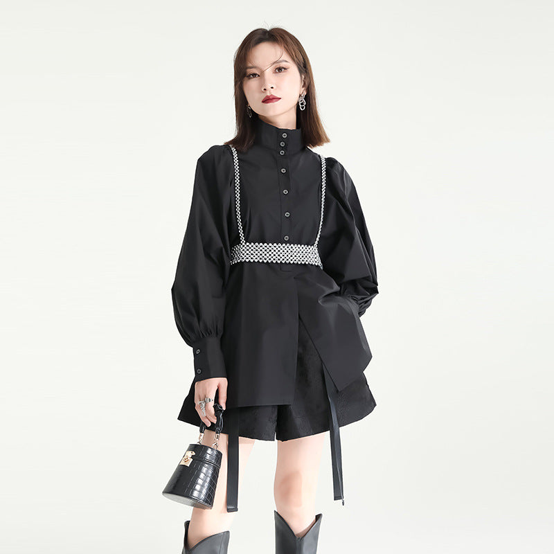 Volume Sleeve High Neck Blouse