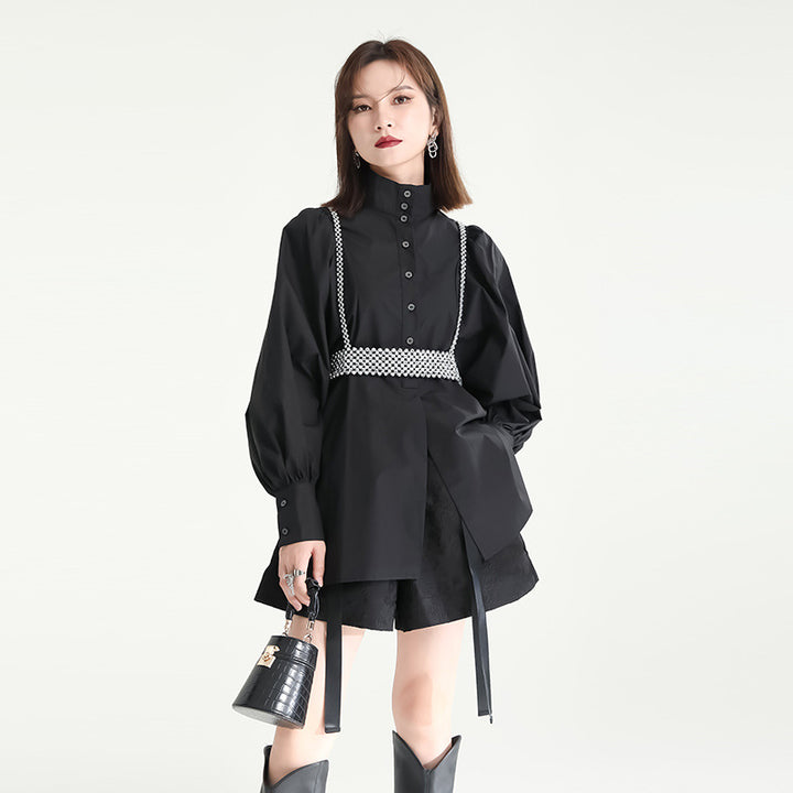 Volume Sleeve High Neck Blouse