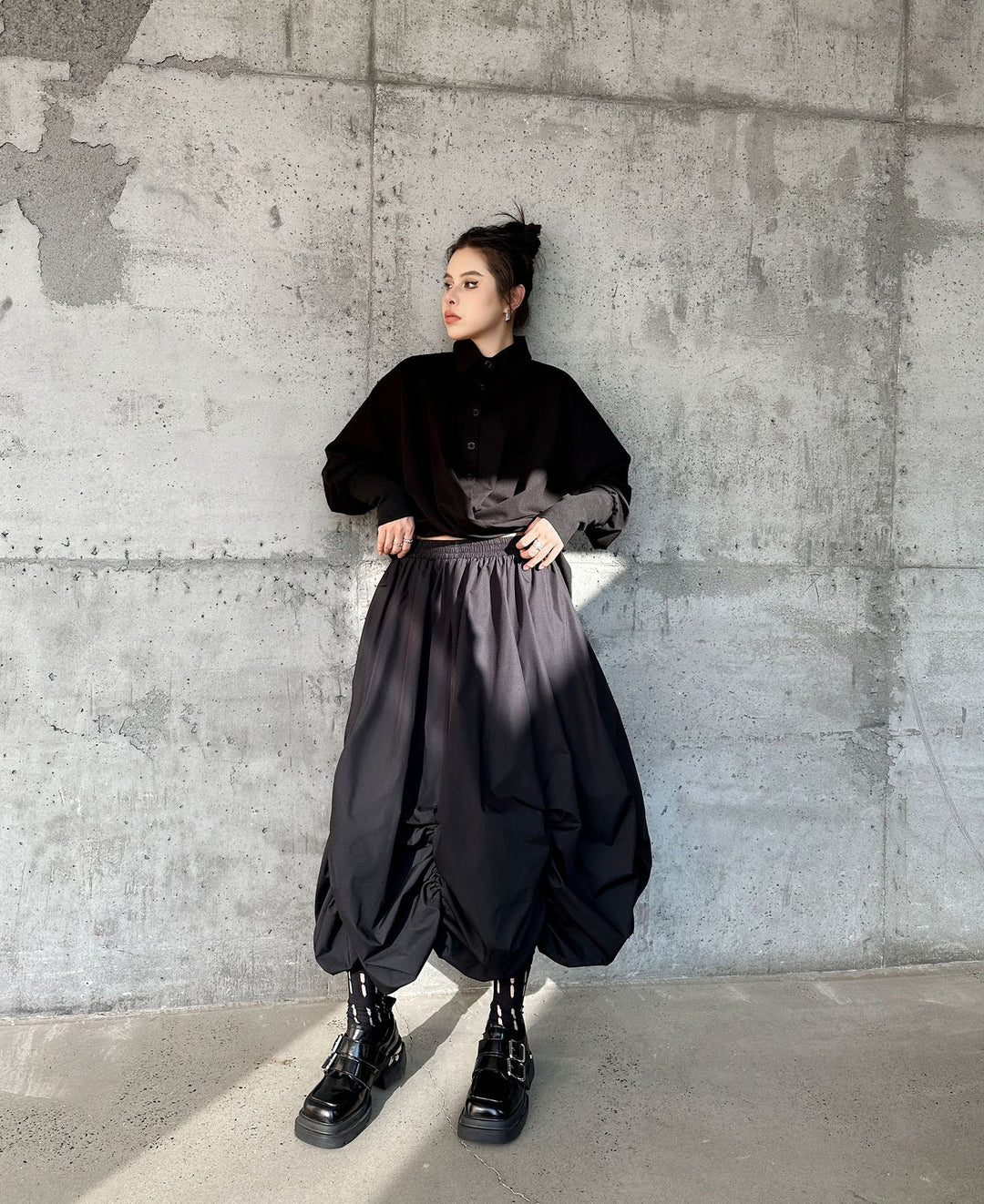 High waist drape puff skirt