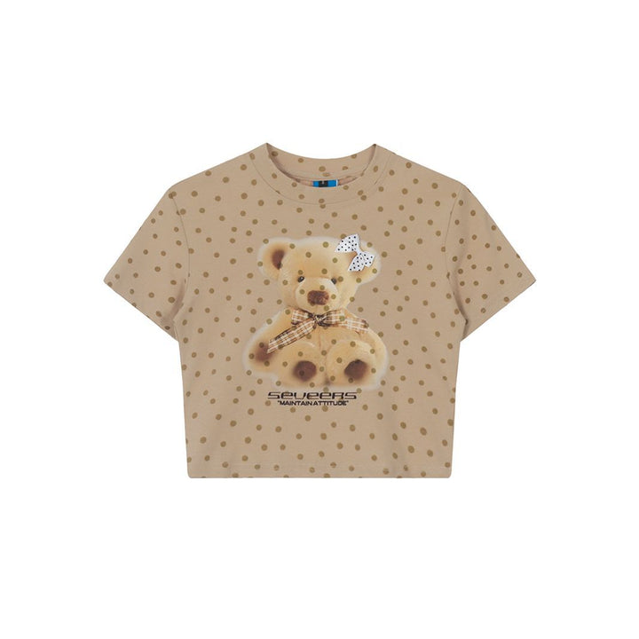 Dot Pattern Print Bear Short Sleeve T-shirt