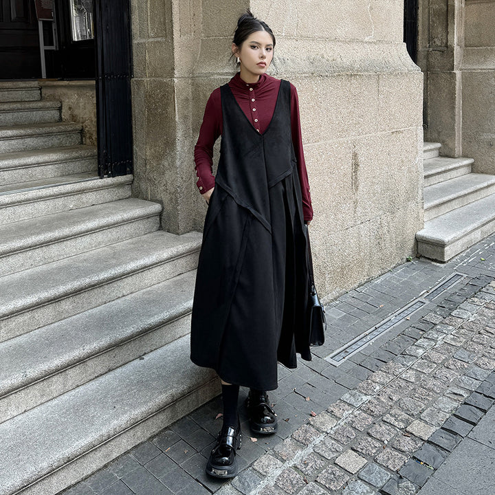 Velvet big skirt vest dress