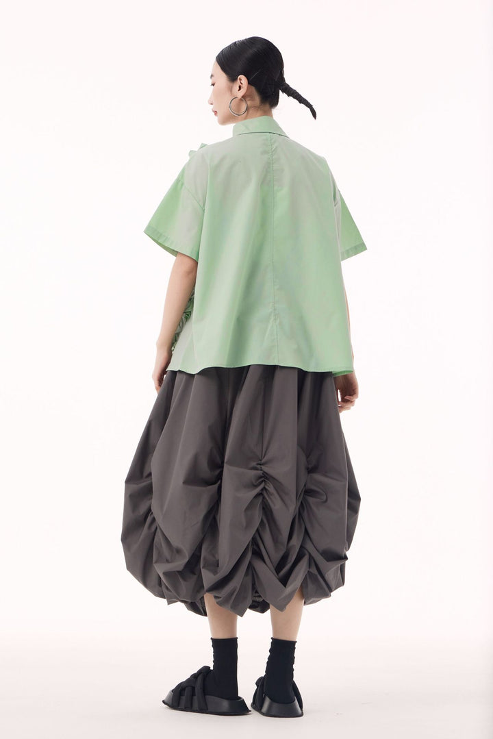 Asymmetry frill short sleeve shirt