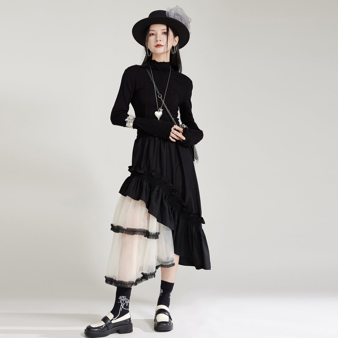 Black slim high neck long sleeve t-shirt