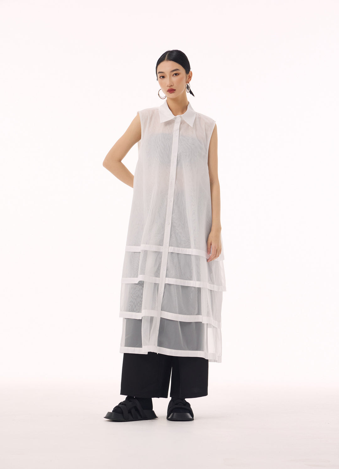 See through tiered vest long dress