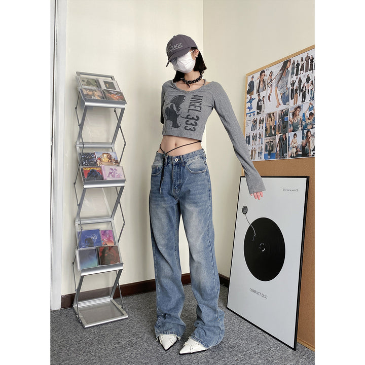 Straight wide-leg slim drape pants