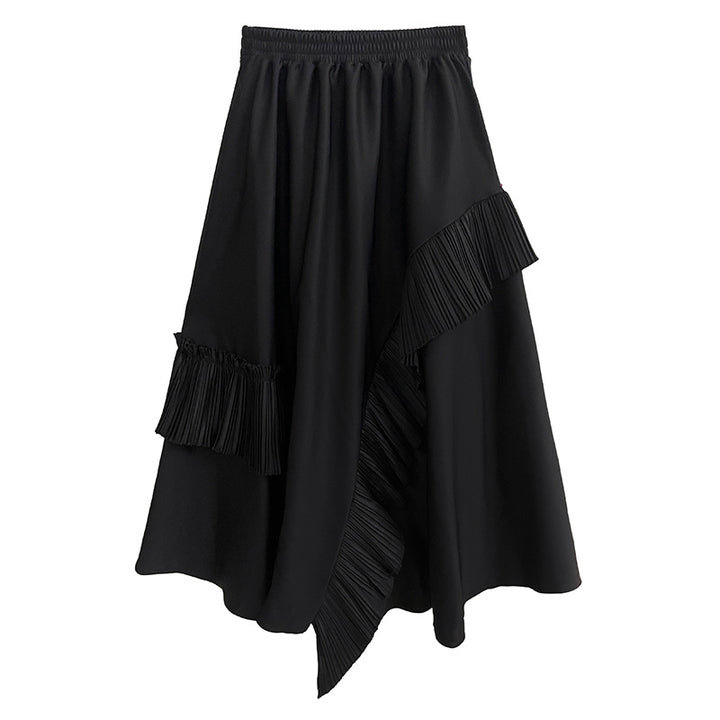 Patchwork pleated A-line skirt