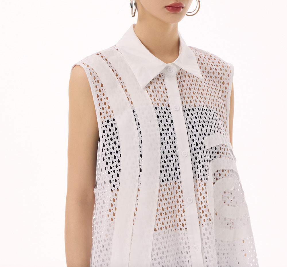 Swirl mesh sleeveless vest dress