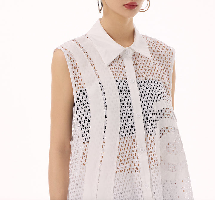 Swirl mesh sleeveless vest dress