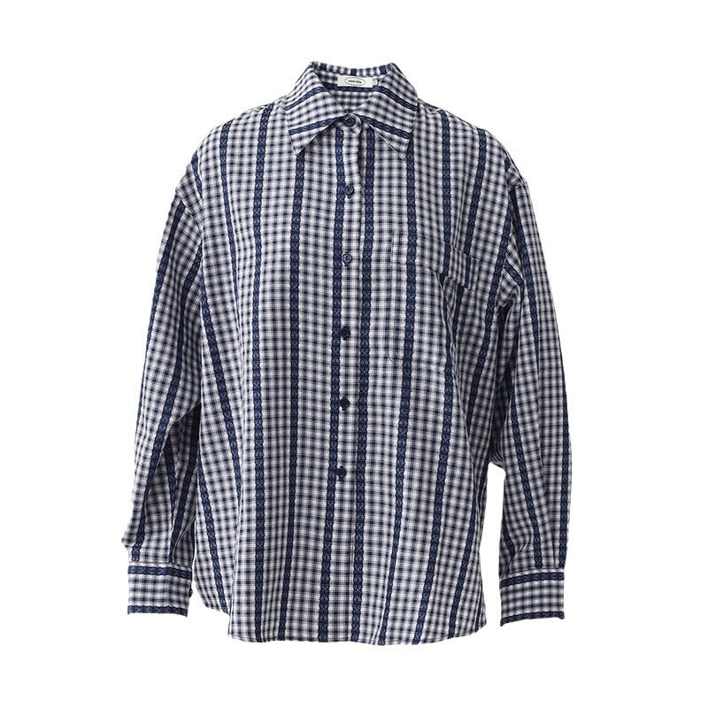 Lace design plaid shirt long sleeve early fall loose jacket