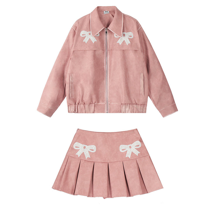 Sweet ribbon PU leather skirt