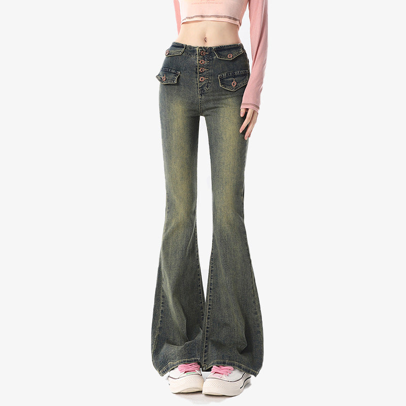 Front Design High Waist Flare Pants