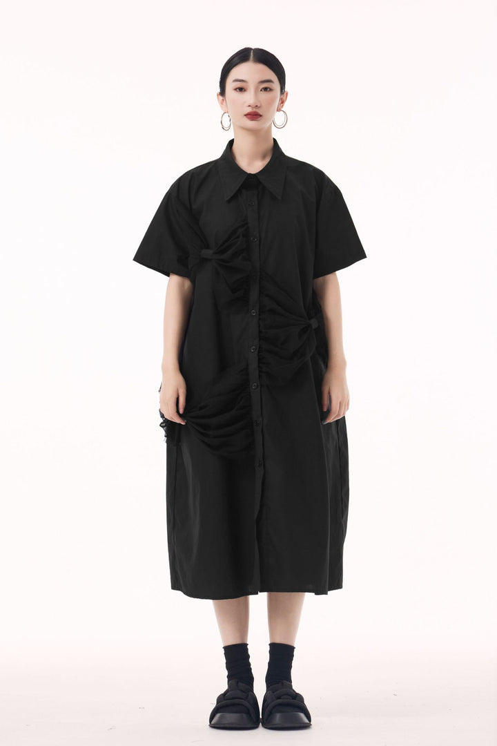 Bow short sleeve shirt dress