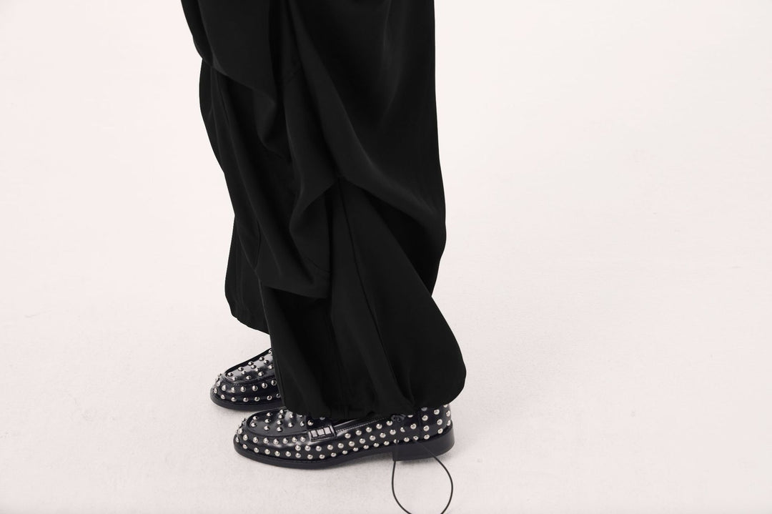 Drawstring casual wide pants