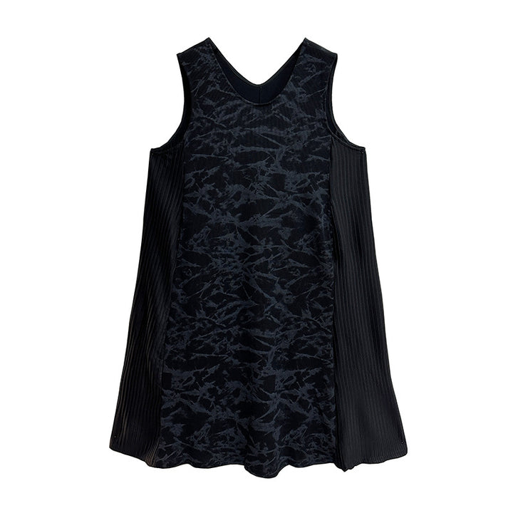 Side pleated sleeveless V neck long dress