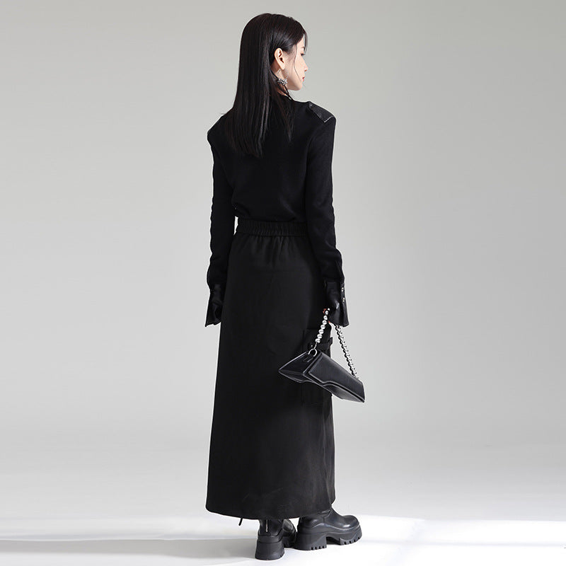 Diagonal Zipper Tight Long Skirt