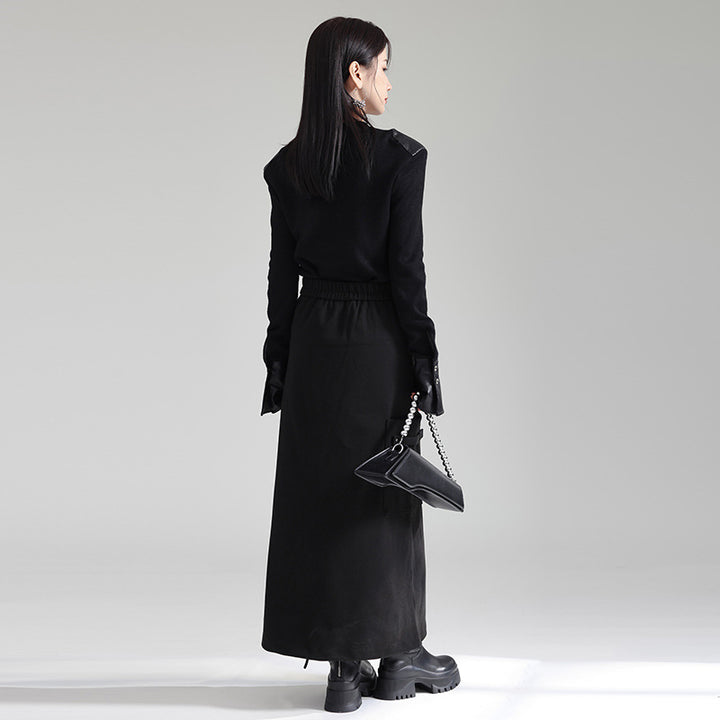 Diagonal Zipper Tight Long Skirt