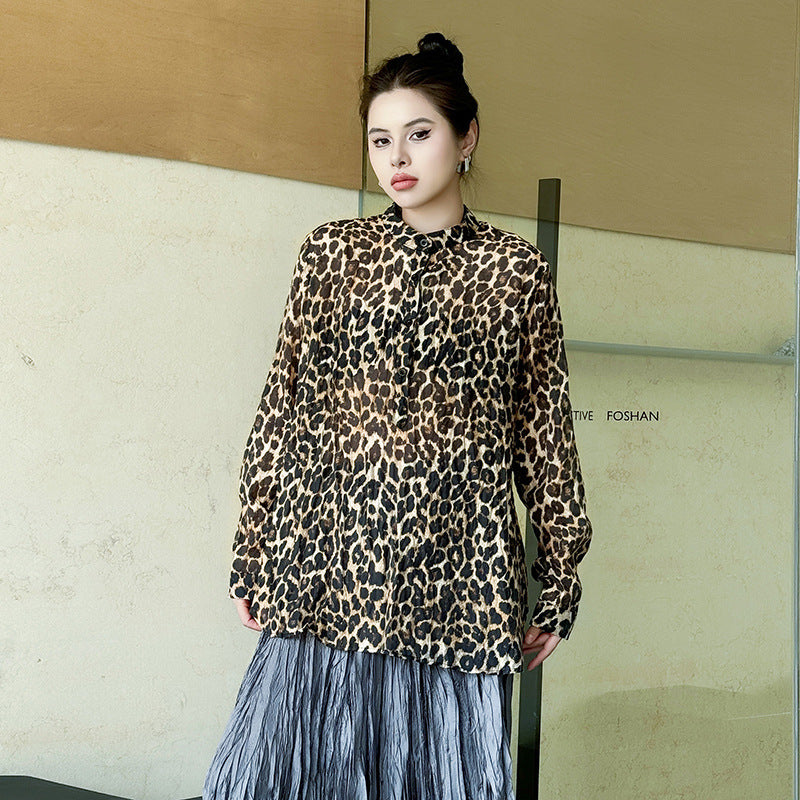 Leopard Print Stand Collar Shirt