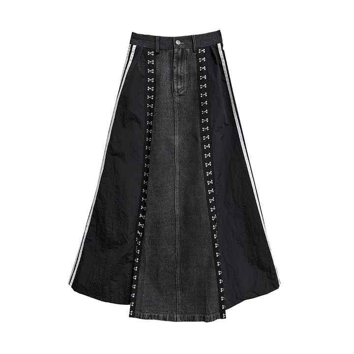 Side line hook denim A-line skirt