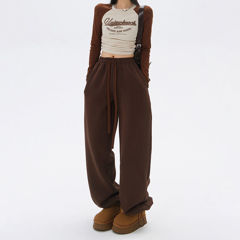 Simple drawstring design casual pants