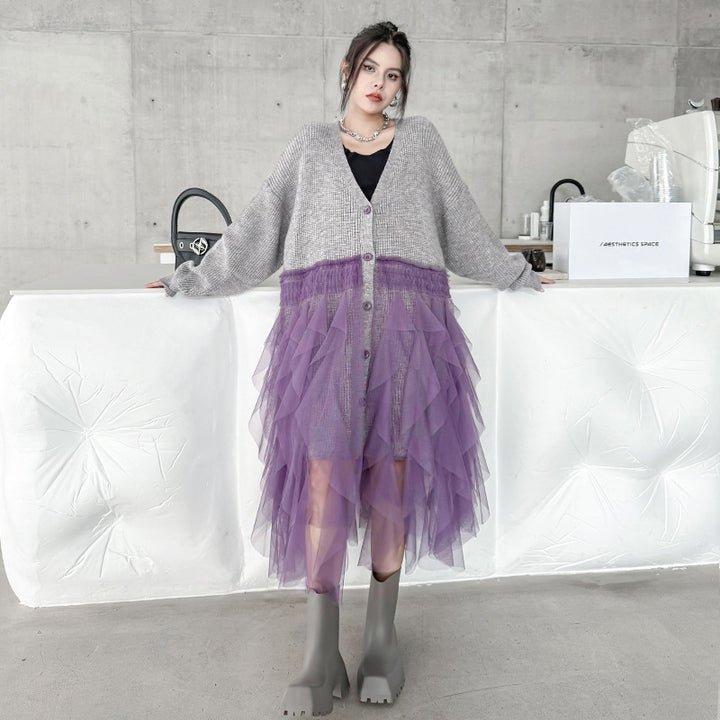 Patchwork Mesh Sweater Dress