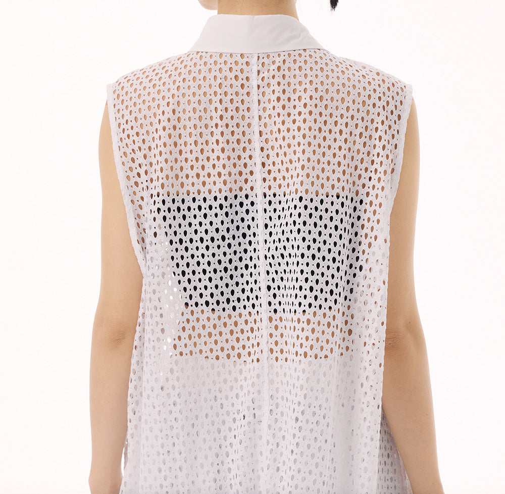 Swirl mesh sleeveless vest dress