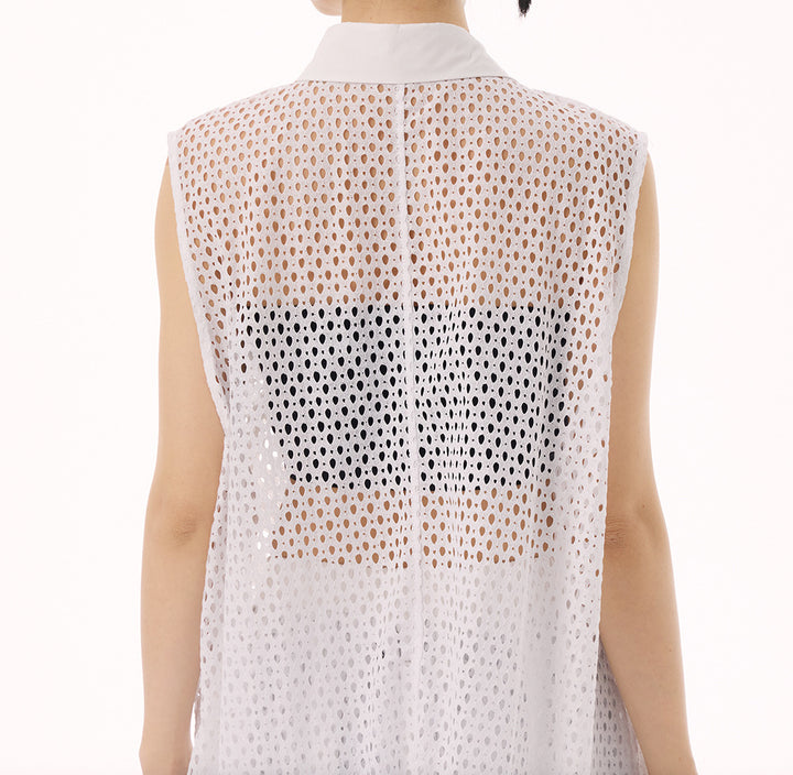 Swirl mesh sleeveless vest dress