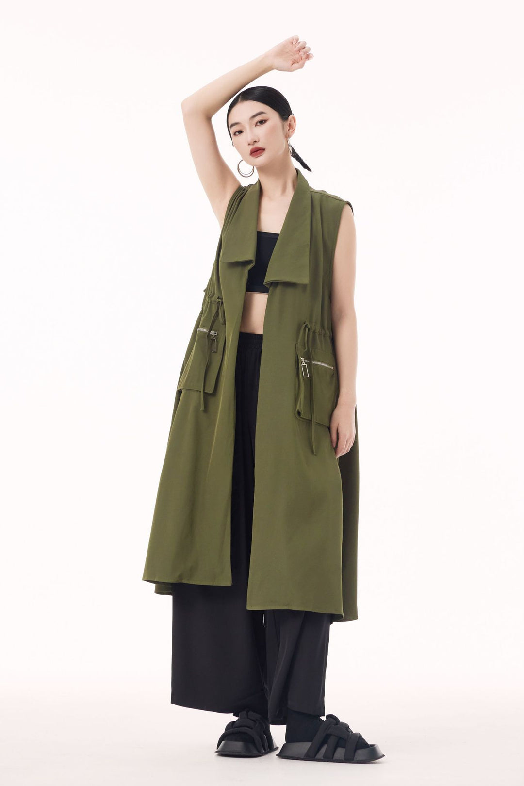 Large pocket sleeveless vest dress