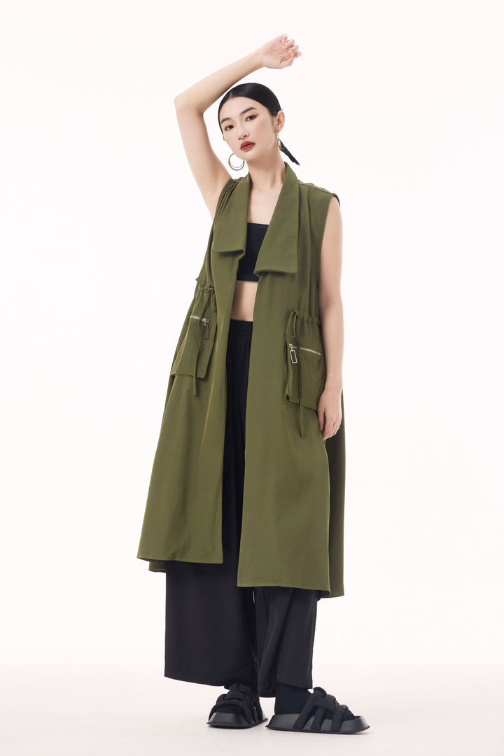 Large pocket sleeveless vest dress
