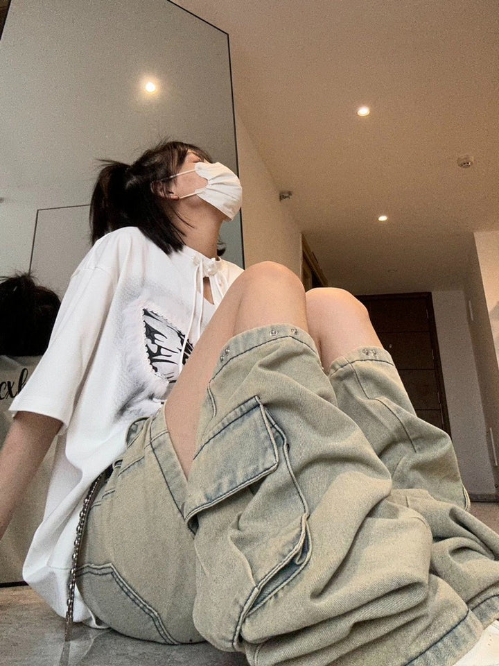 Multi-pocket straight separate pants