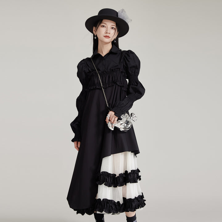 Suspenders Mesh Lace Patchwork A line Dress