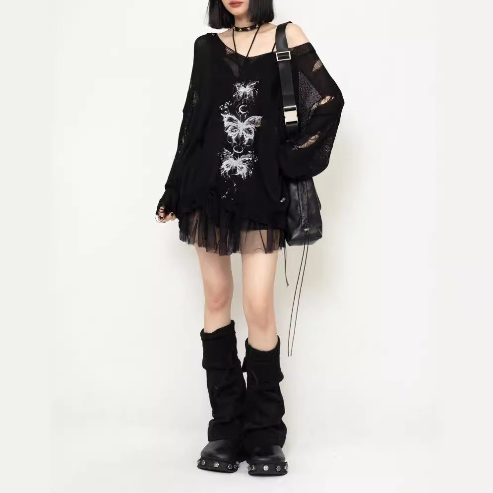 Butterfly Loose Damage V-neck Knit