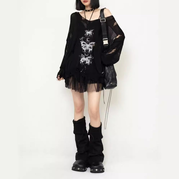 Butterfly Loose Damage V-neck Knit