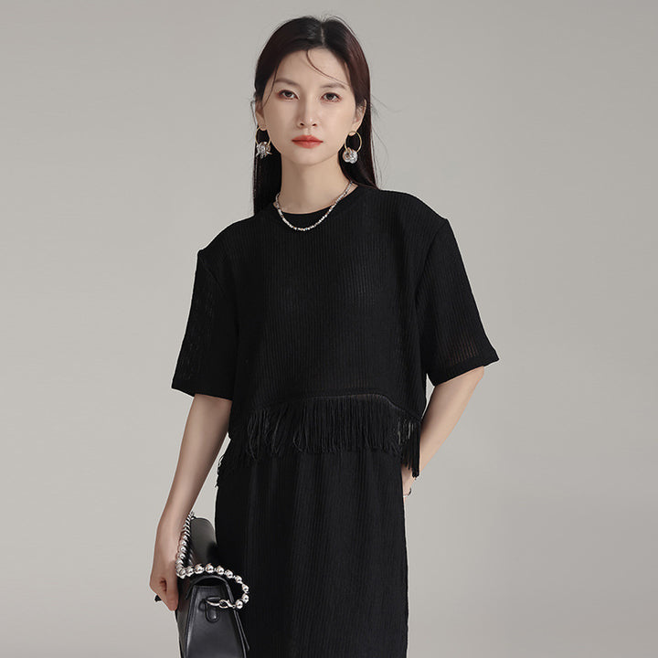 Tassel Round Neck Knitted Tops