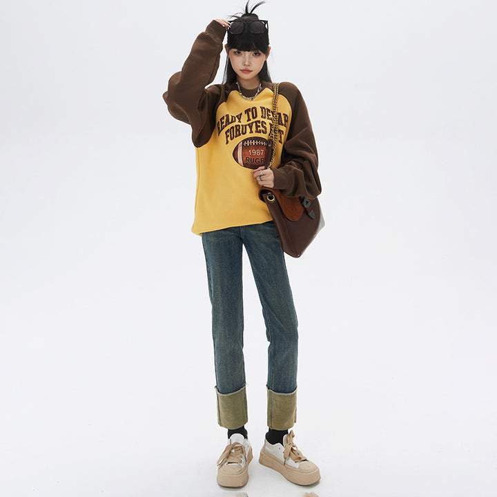 High waist elastic cuffed small straight jeans