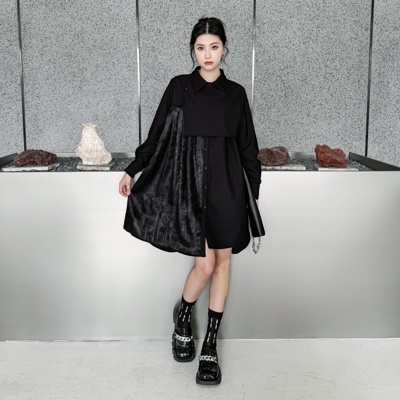 Pleated patchwork velor onepiece