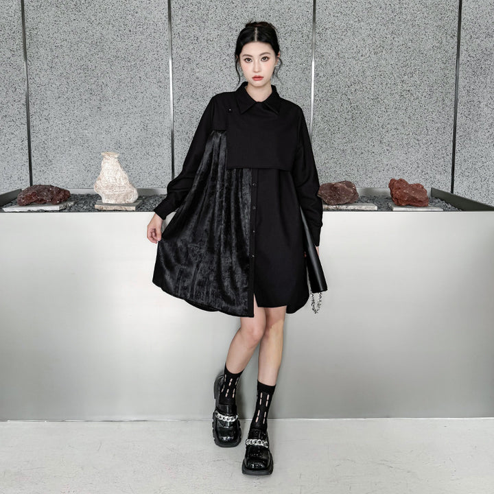 Pleated patchwork velor onepiece