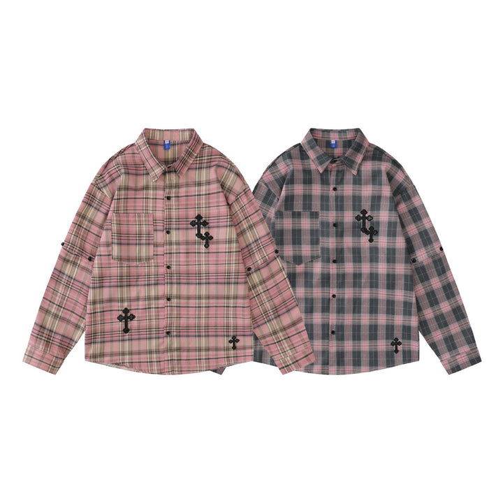 Street trend plaid sleeve detachable shirt