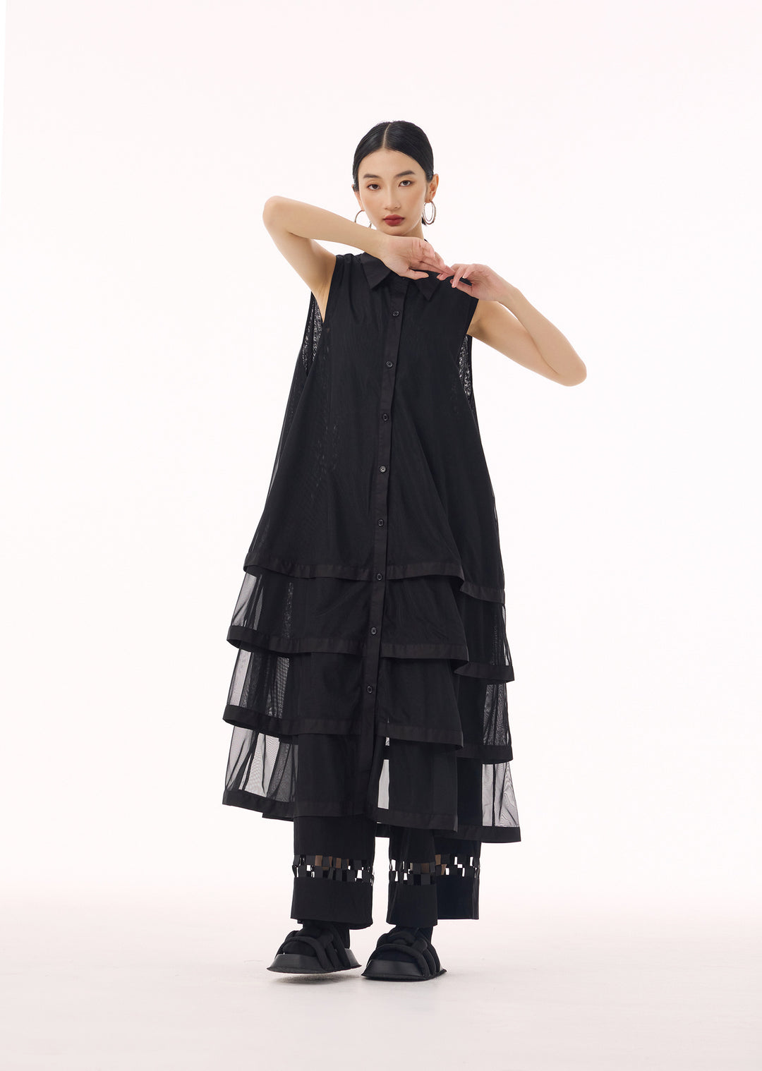 See through tiered vest long dress