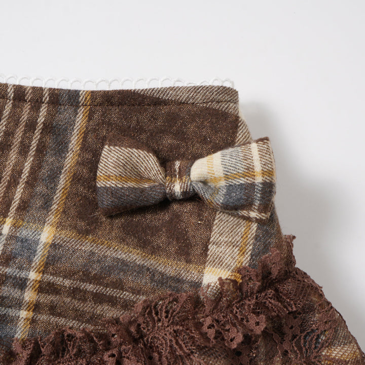 Plaid Asymmetry Lace Ribbon Mini Skirt